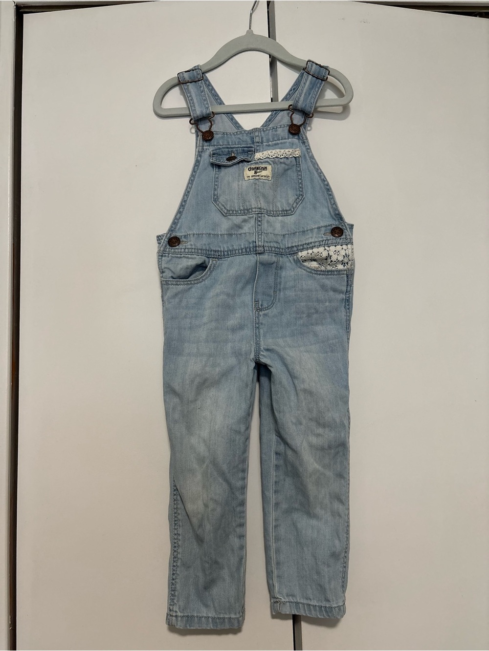 Oshkosh Light Blue Denim Kids Overalls with lace 3T